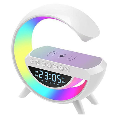 G-Shaped RGB Light Table Lamp with Wireless Charger & Clock