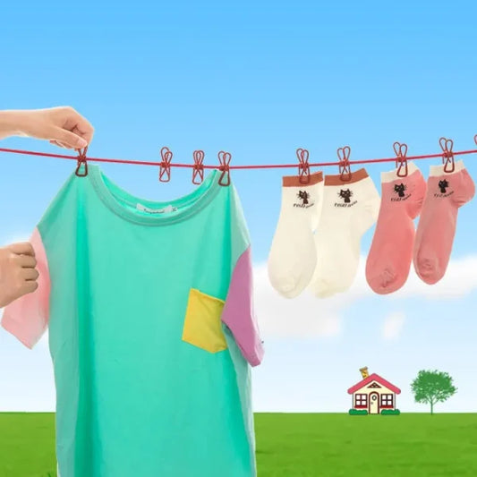Clip&Hang 185CM Portable Clothesline With (12) Clip - Elastic, Windproof & Eco-Friendly for Travel & Home Use