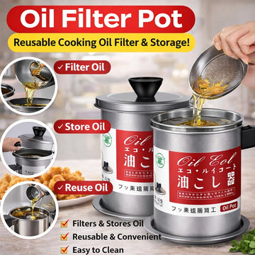 Oil Filter Pot 1.4L | Kitchen Oil Strainer & Storage Container (Cast Iron)